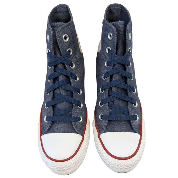 Converse 2014 Platform Plus Hidden Wedge Blue Sparkle High Top Sneaker 7 RARE - Picture 2 of 10